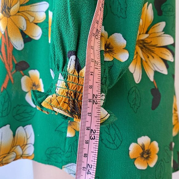 emerald green and yellow flower blouse - Picture 10 of 15